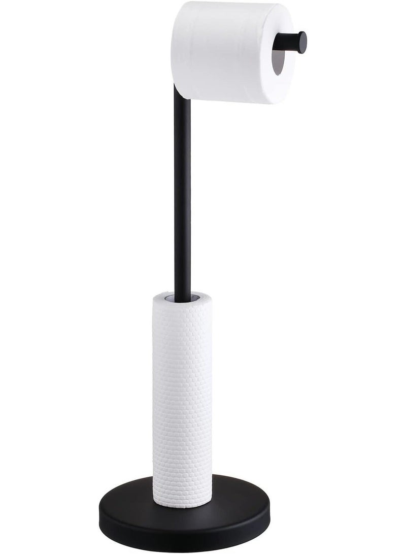 حامل ورق تواليت قائم بذاته من SHUNLI مع مساحة تخزين إضافية، حامل لفافة ورق تواليت أسود غير لامع، موزع لفافة ورق حمام، حامل أرضي، مصنوع من الفولاذ المقاوم للصدأ SUS304.